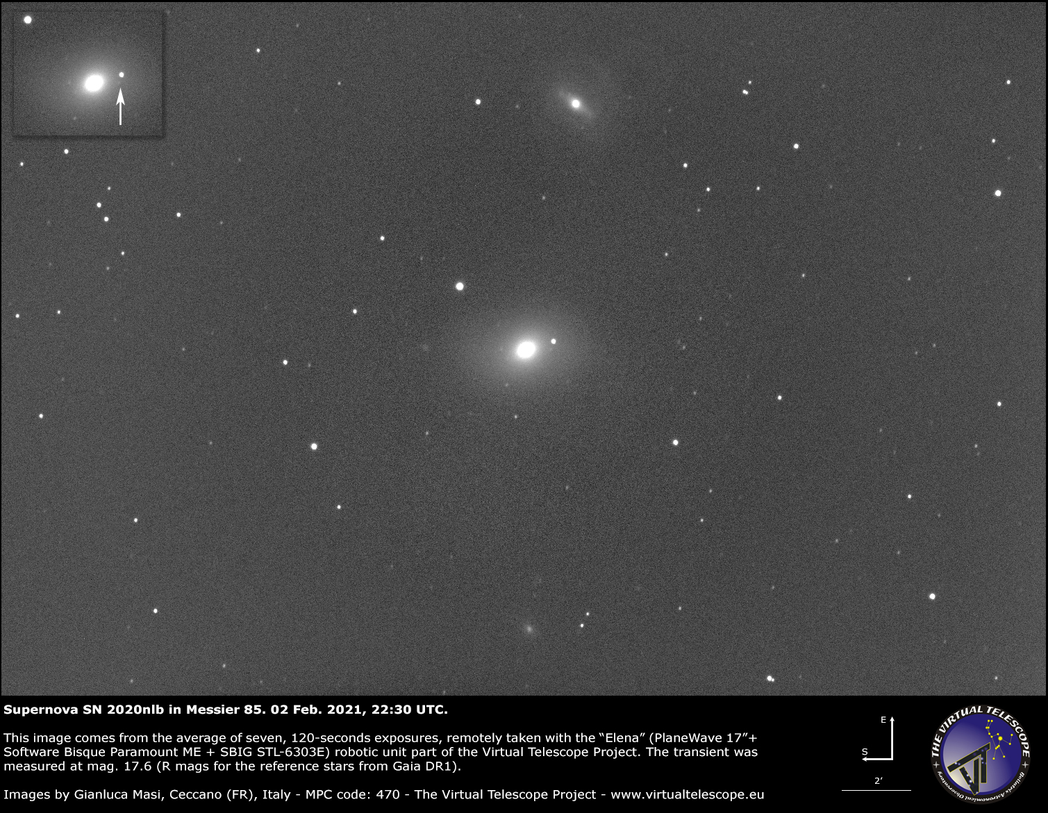 Supernova SN 2020nlb in Messier 85: an image - 02 Feb. 2021.