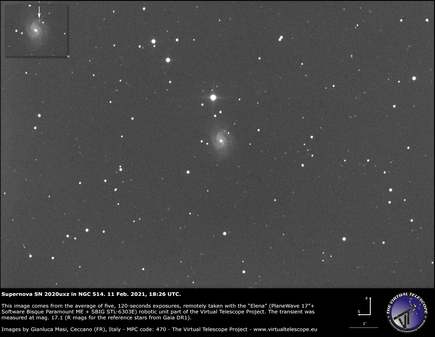 NGC 514 and supernova SN 2020uxz: 11 Feb. 2021.