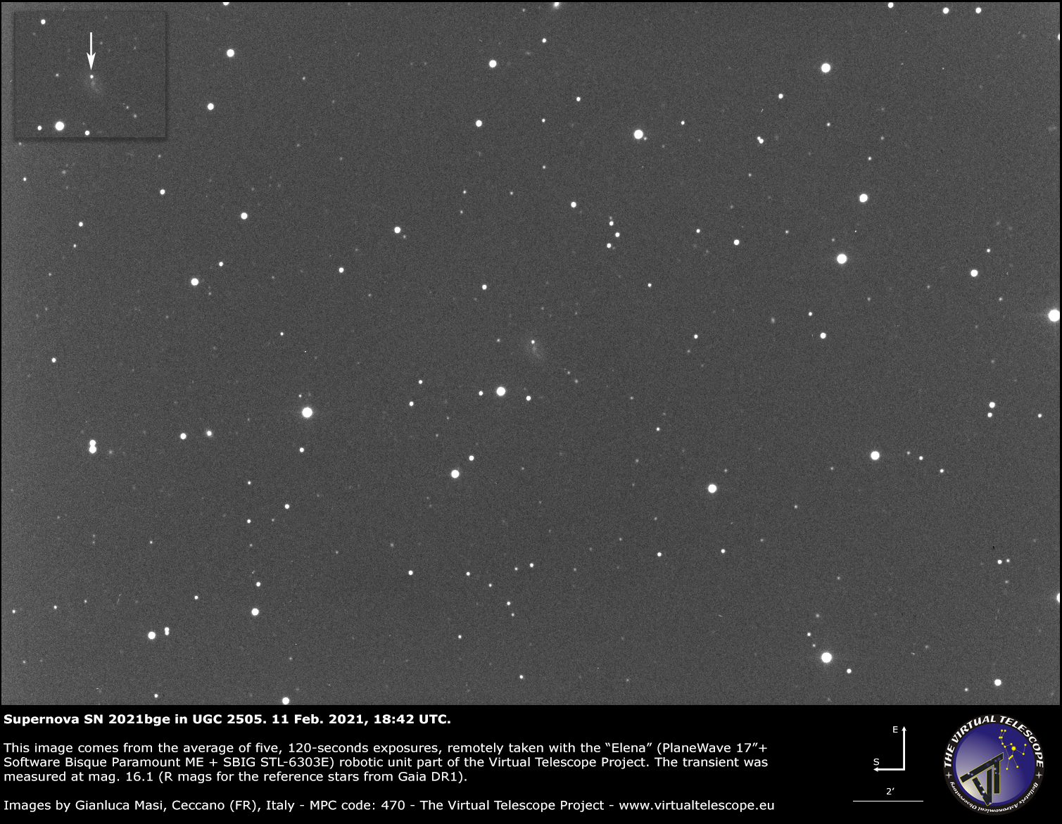 Supernova SN 2021bge in UGC 2505: 11 Feb. 2021