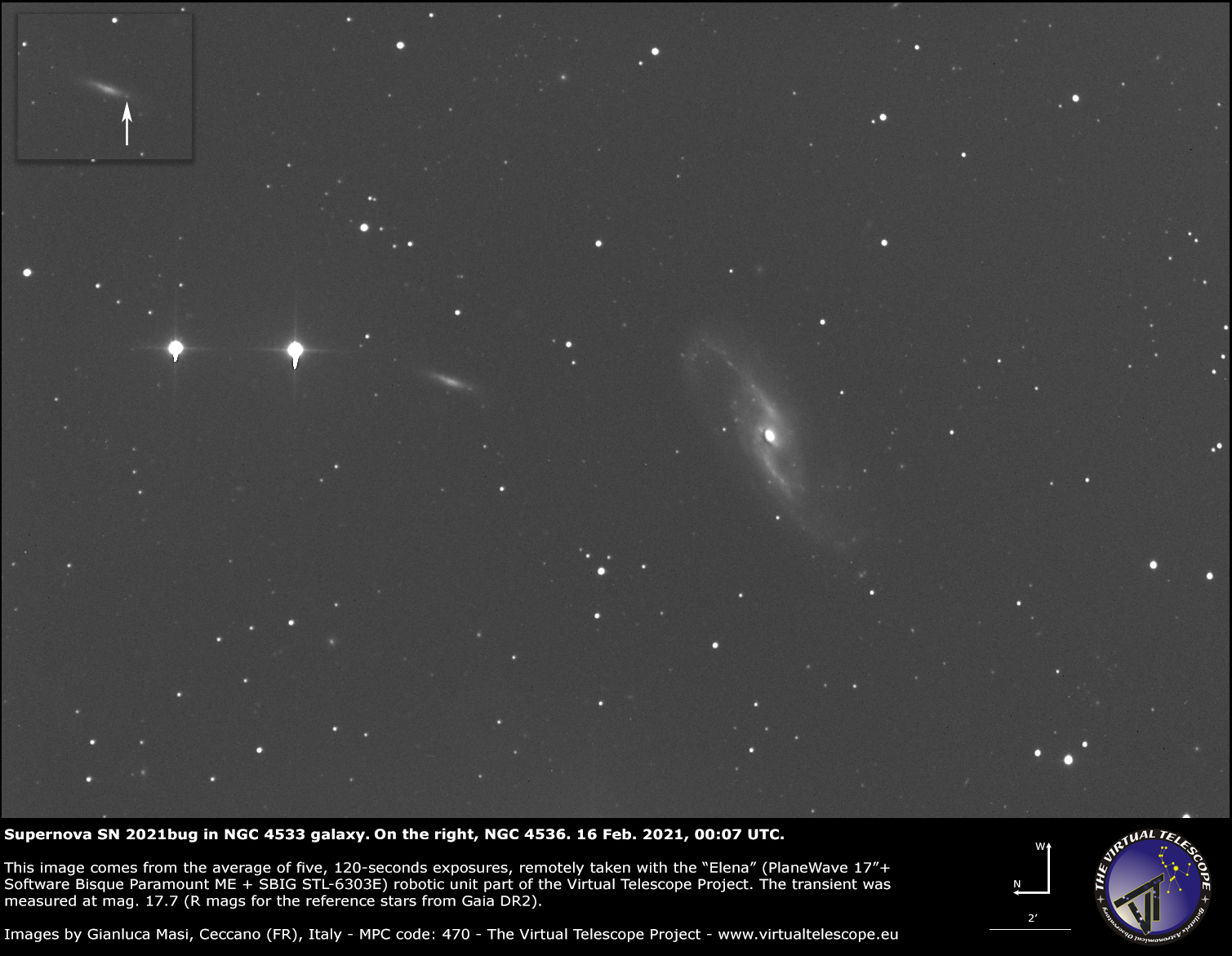 Supernova SN 2021bug in NGC 4533 galaxy: 16 Feb. 2021.