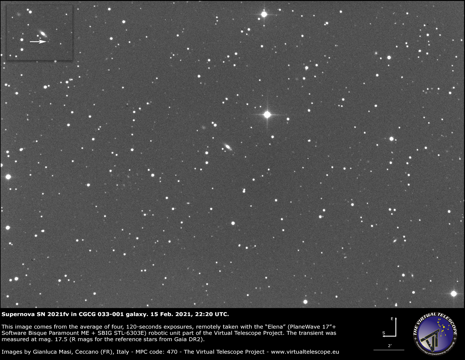 Supernova SN 2021fv in CGCG 033-001 galaxy: 15 Feb. 2021.