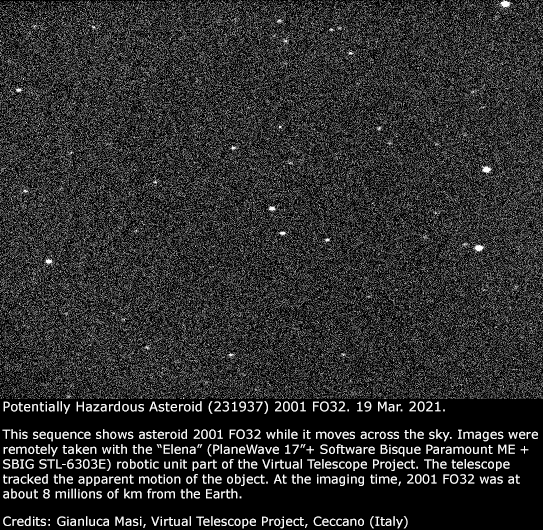 Potentially Hazardous Asteroid (231937) 2001 FO32 animation: 19 Mar. 2021.
