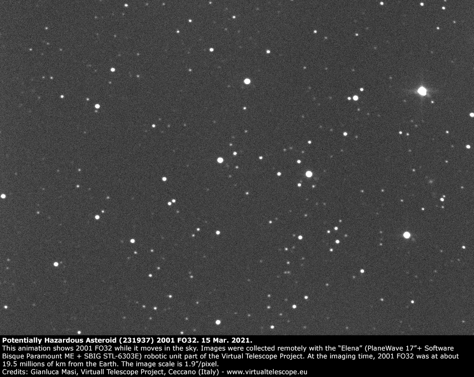 Potentially Hazardous Asteroid (231937) 2001 FO32 animation: 15 Mar. 2021.
