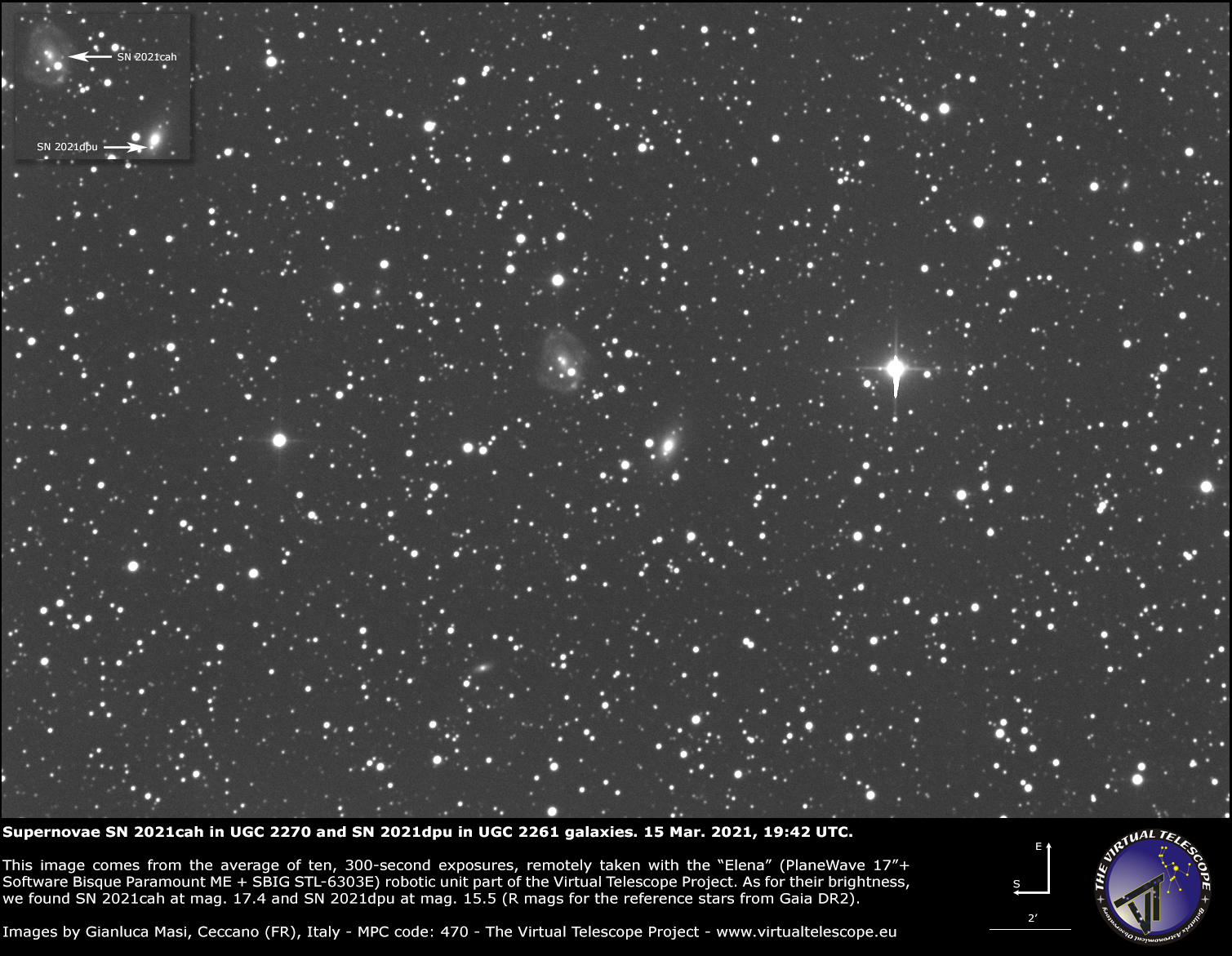 Supernovae SN 2021cah in UGC 2270 and SN 2021dpu in UGC 2261 galaxies: 15 Mar. 2021.