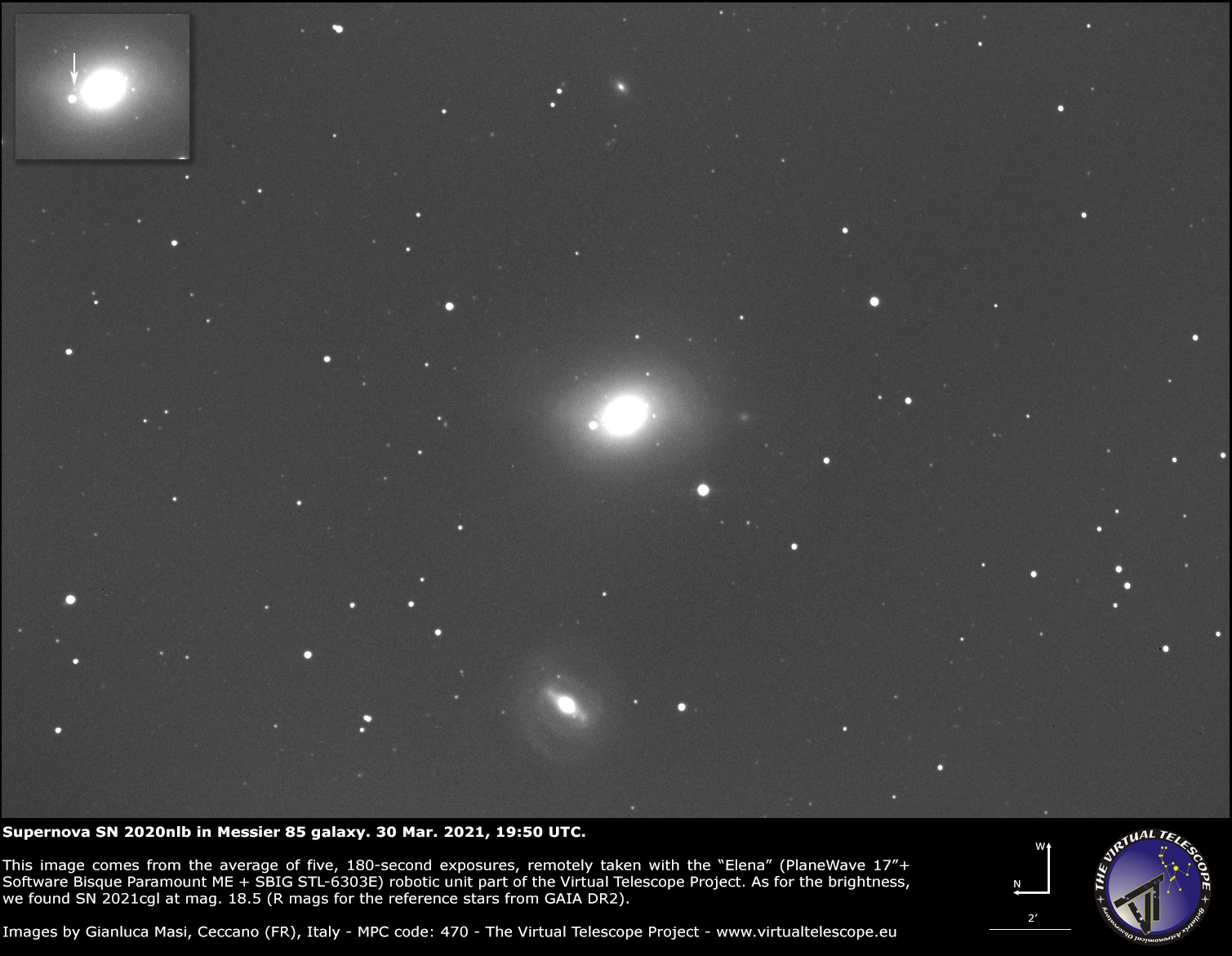 Supernova SN 2020nlb in Messier 85: an image - 30 Mar. 2021.