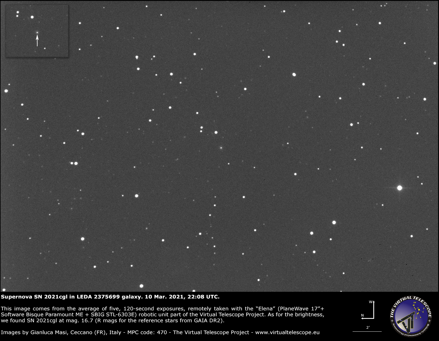 Supernova SN 2021cgl in LEDA 2375699 galaxy: 10 Mar. 2021.