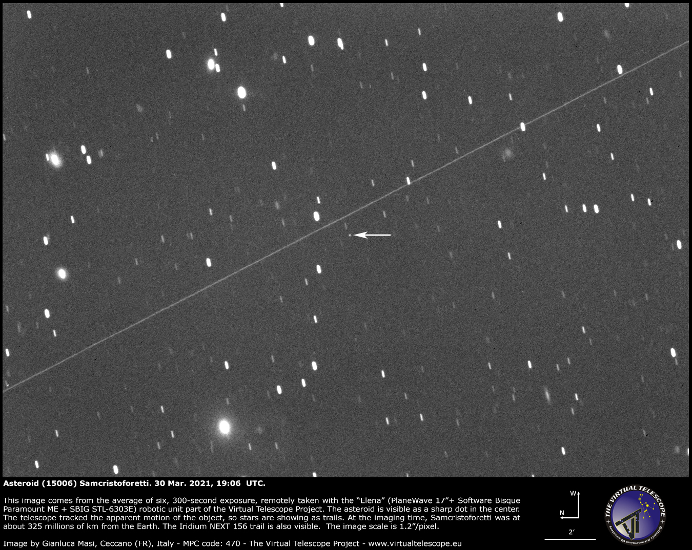 Asteroid (15006) Samcristoforetti and Iridium NEXT 156: 30 Mar. 2021.