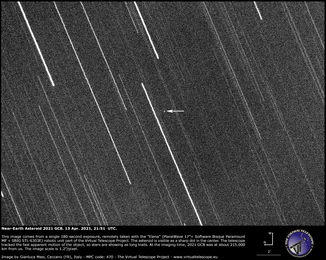 Near-Earth asteroid 2021 GC8. 13 Apr. 2021.