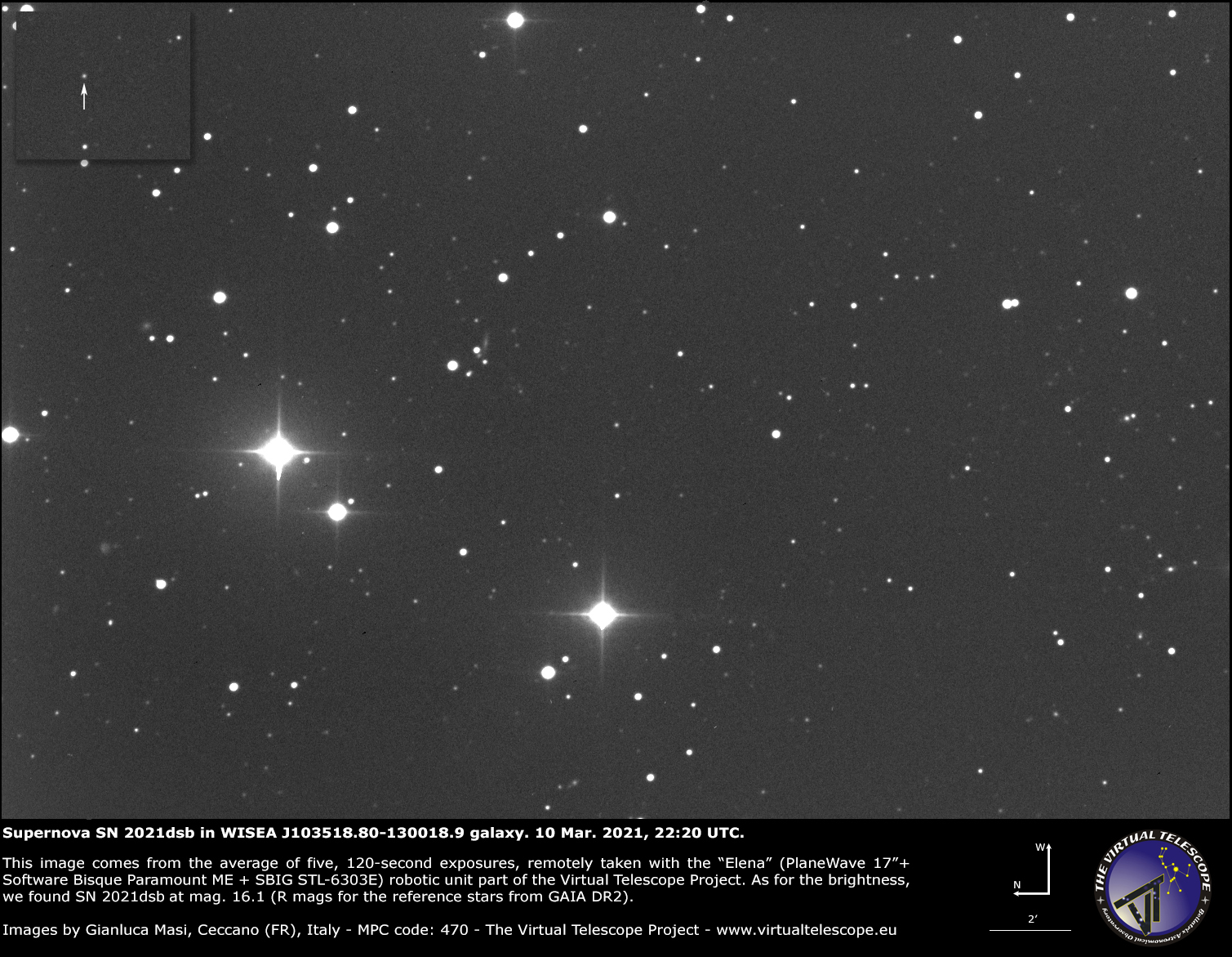 Supernova SN 2021dsb in WISEA J103518.80-130018.9 galaxy: 10 Mar. 2021.