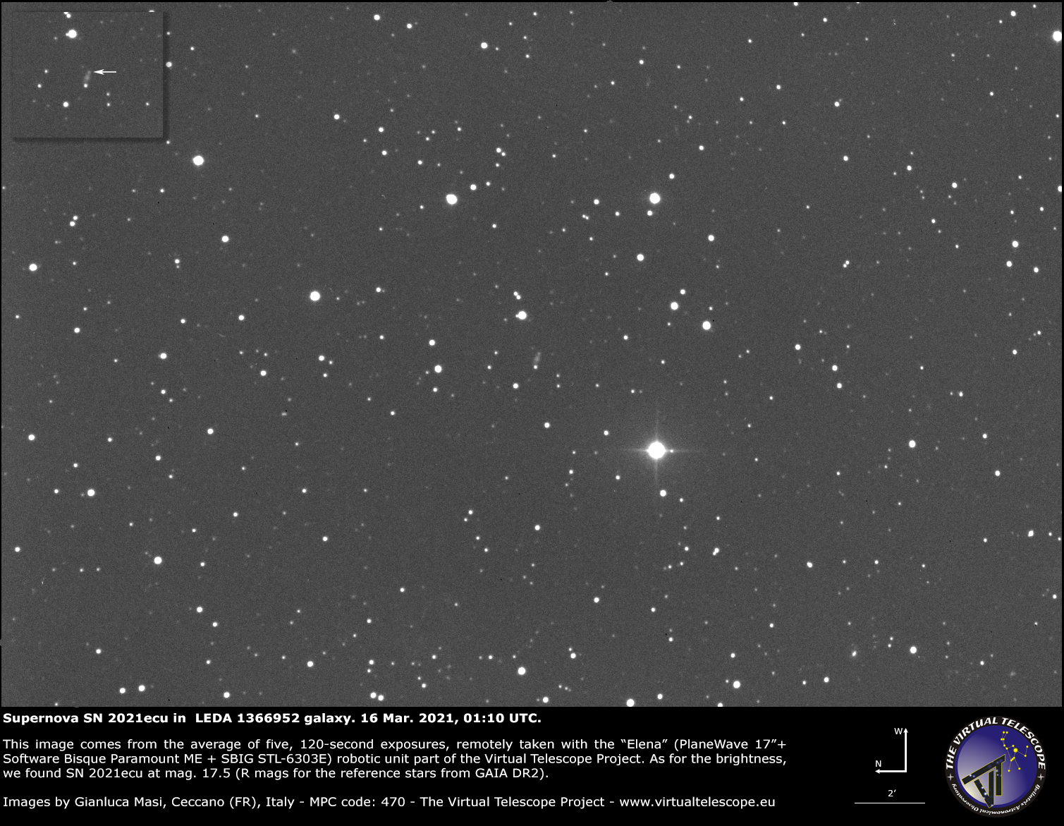 Supernova SN 2021ecu in LEDA 1366952 galaxy: 16 Mar. 2021.