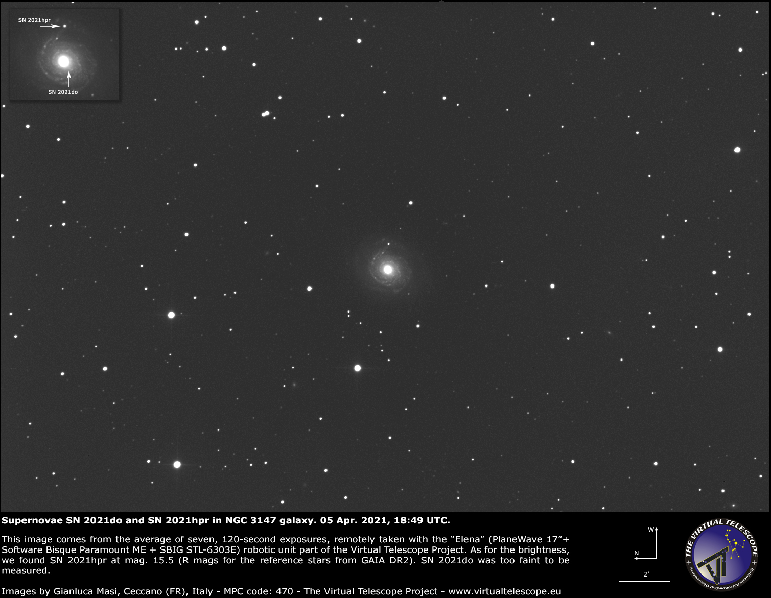 Supernovae SN 2021hpr and SN 2021do inNGC 3147 galaxy: 5 Apr. 2021.
