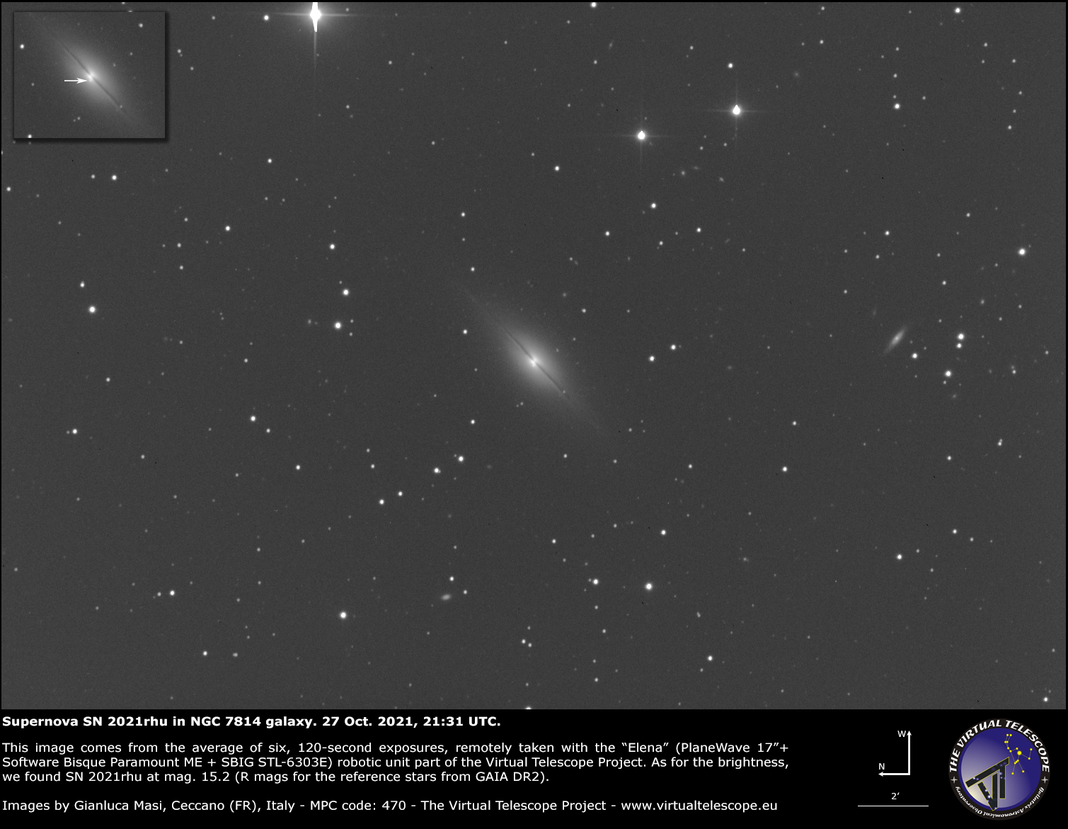 Supernova SN 2021rhu in NGC 7814 galaxy: 27 Oct. 2021.