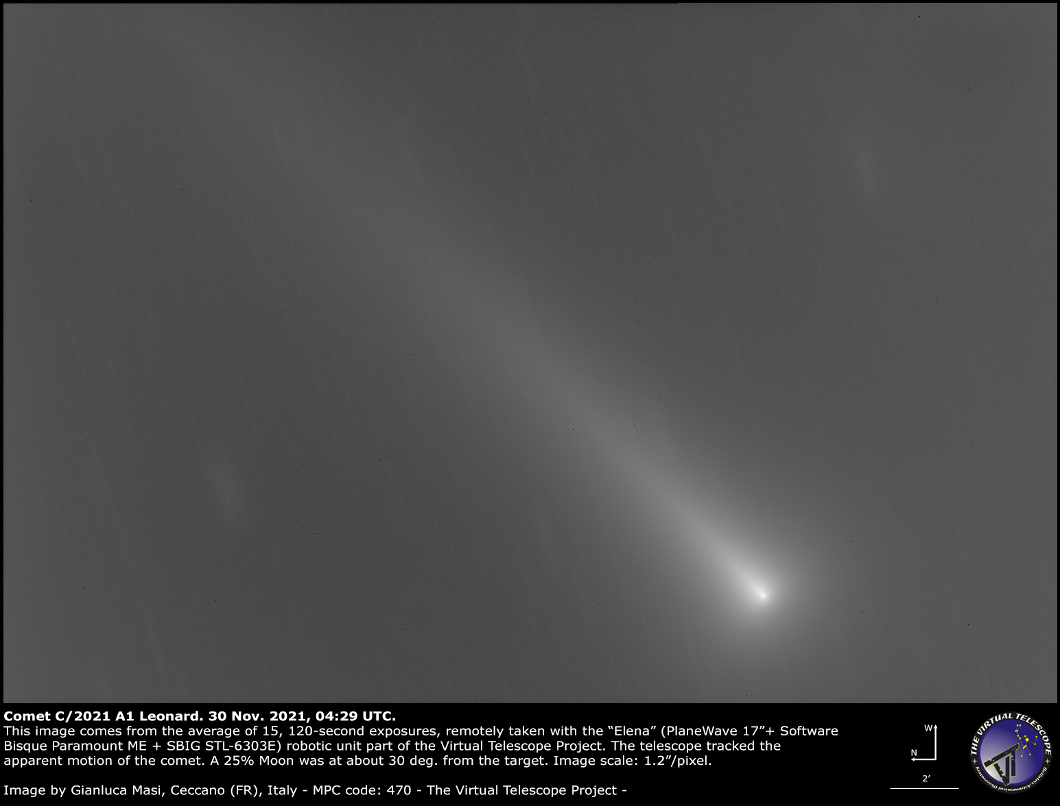 La cometa C/2021 A1, ripresa il 30 novembre 2021.