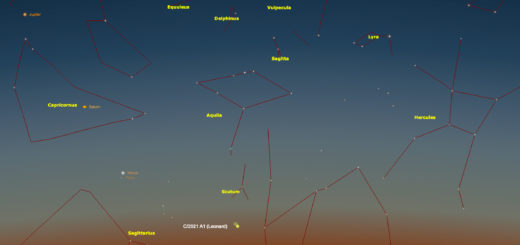Cometa C/2021 A1 Leonard: carta celeste calcolata per Roma al 14 dicembre, ore 17:15.