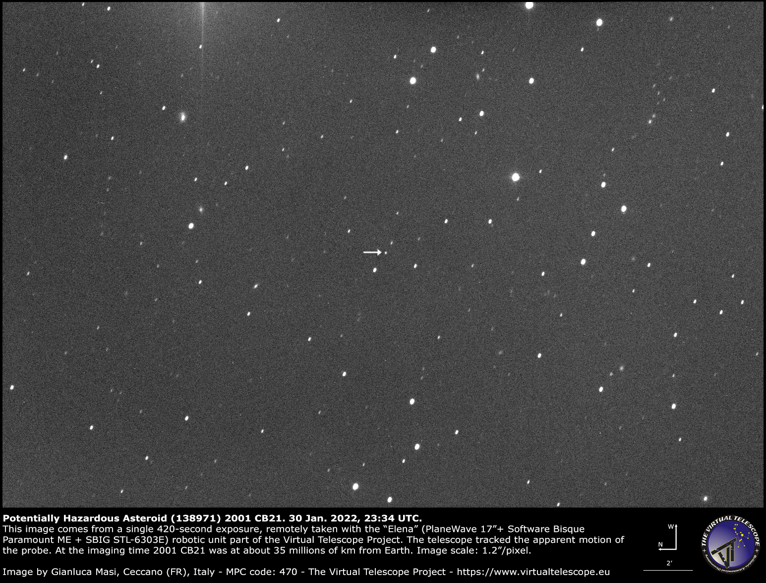 Potentially Hazardous Asteroid (138971) 2001 CB21: 30 Jan. 2022.