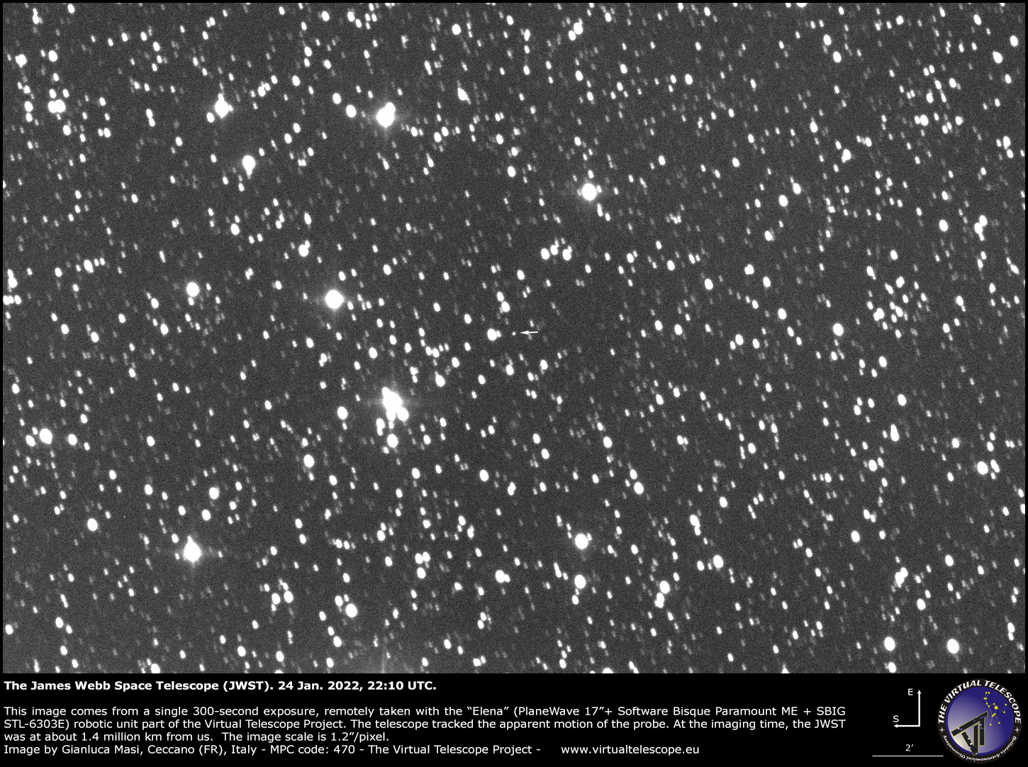 El Telescopio James Webb, fotografiado desde la Tierra.  - 24 de enero de 2022.