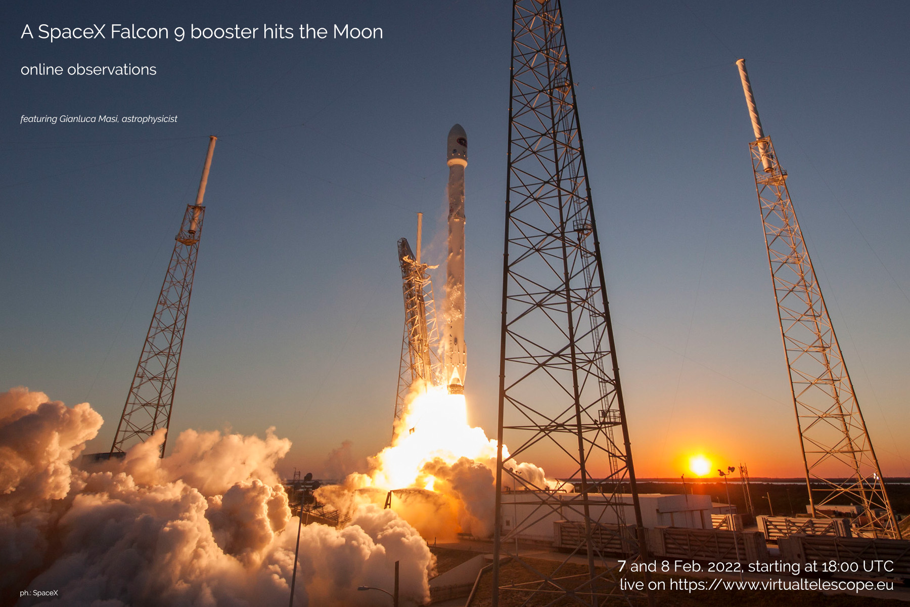 Space X Deep Space Climate Observatory (DSCOVR)’s booster impacts the Moon: online observations - 7 and 8 Feb. 2022.