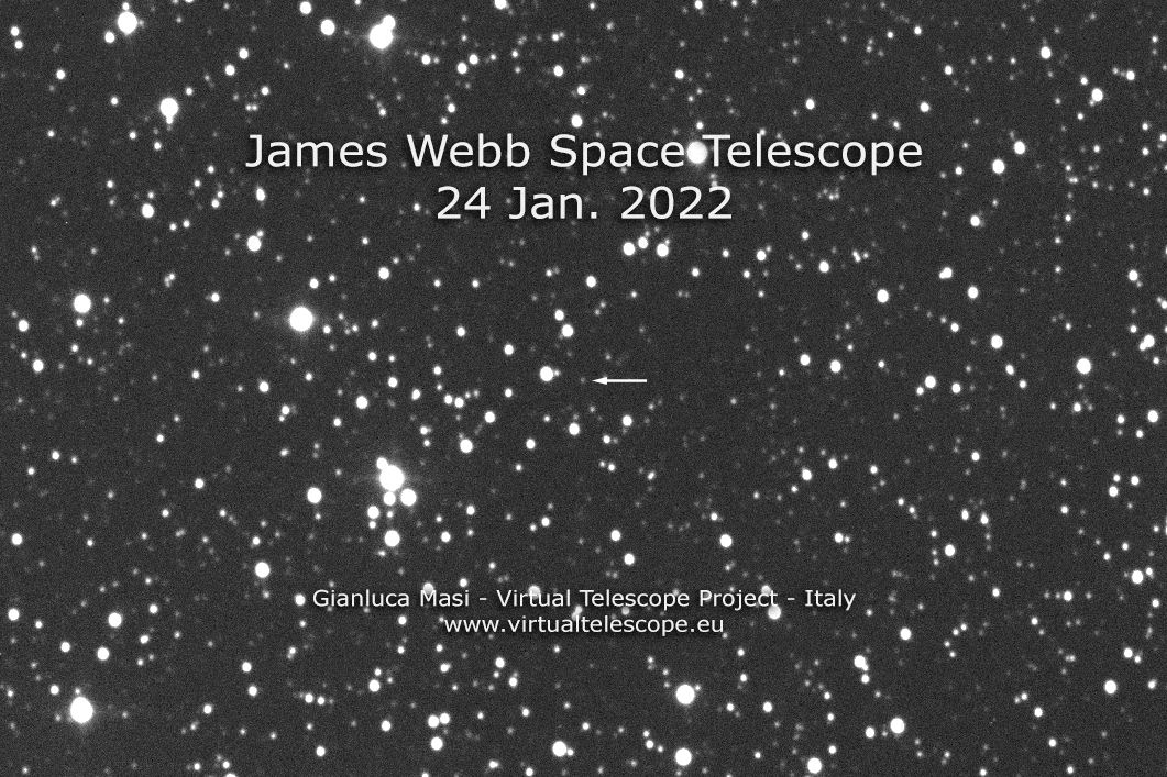 The James Webb Space Telescope in motion against the stars. 24 Jan. 2022.