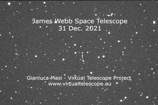 The James Webb Space Telescope in motion against the stars.