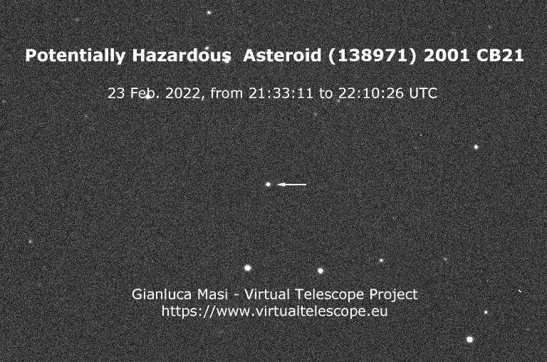 Potentially Hazardous Asteroid (138971) 2001 CB21: a time-lapse - 23 Feb. 2022.