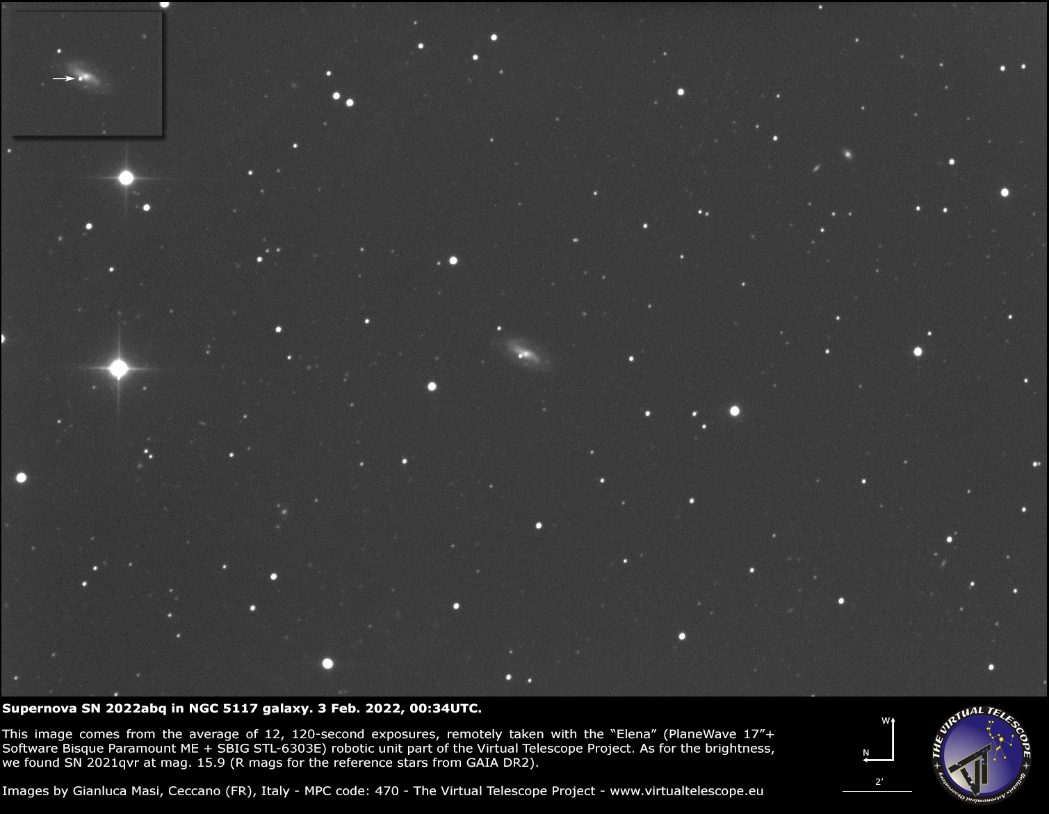 Supernova SN 2022abq in NGC 5117 galaxy: 3 Feb. 2022.