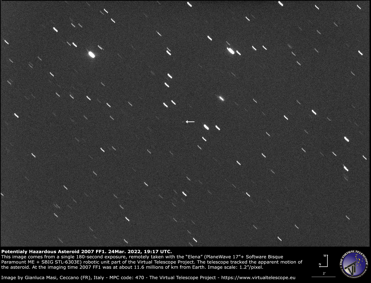 Potentially Hazardous Asteroid 2007 FF1, an image: 24 Mar. 2022.