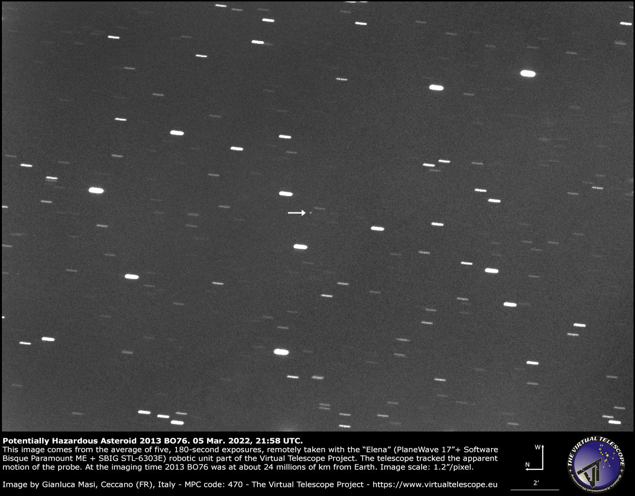 Potentially Hazardous Asteroid 2013 BO76 close encounter: 5 Mar. 2022.