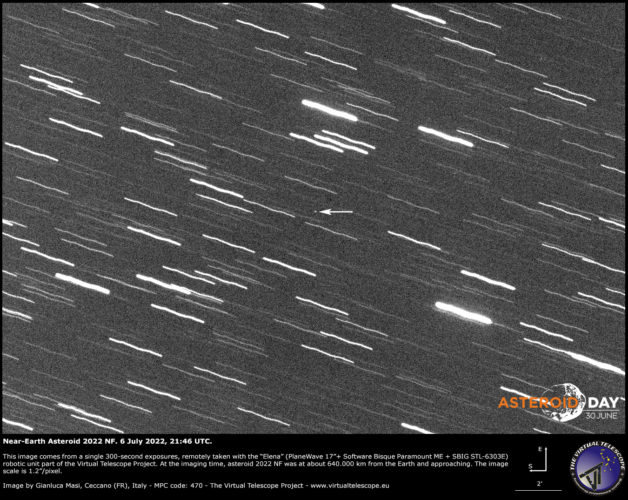 NearEarth Asteroid 2022 NF extremely close encounter a image 6 July