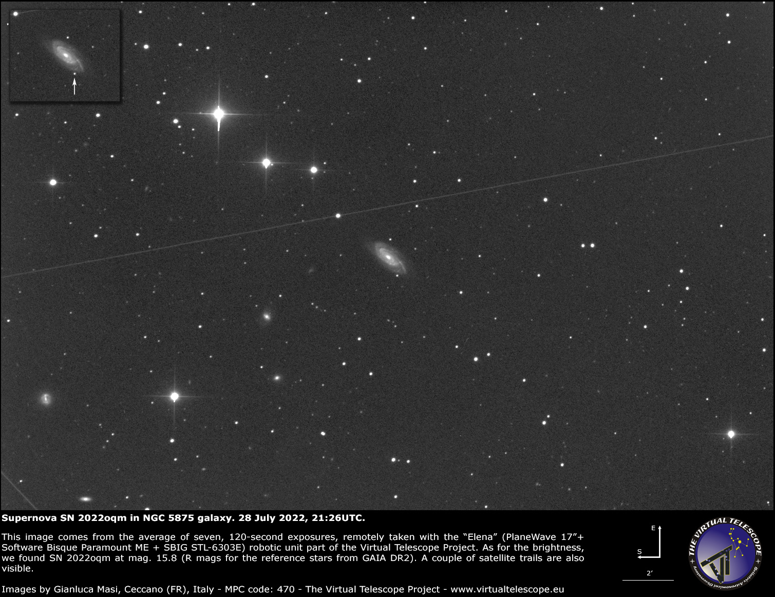 Supernova SN 2022oqm in NGC 5875 spiral galaxy: 28 July 2022.
