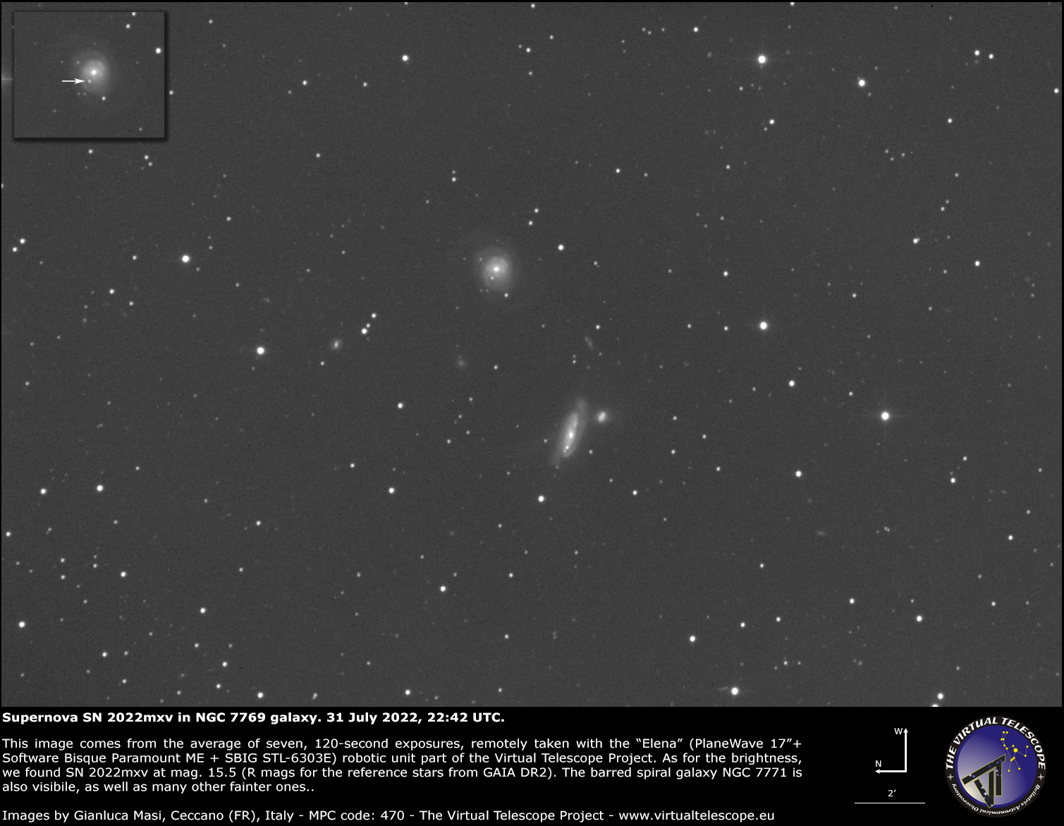 Supernova SN 2022mxv in NGC 7769 spiral galaxy: 31 July 2022.