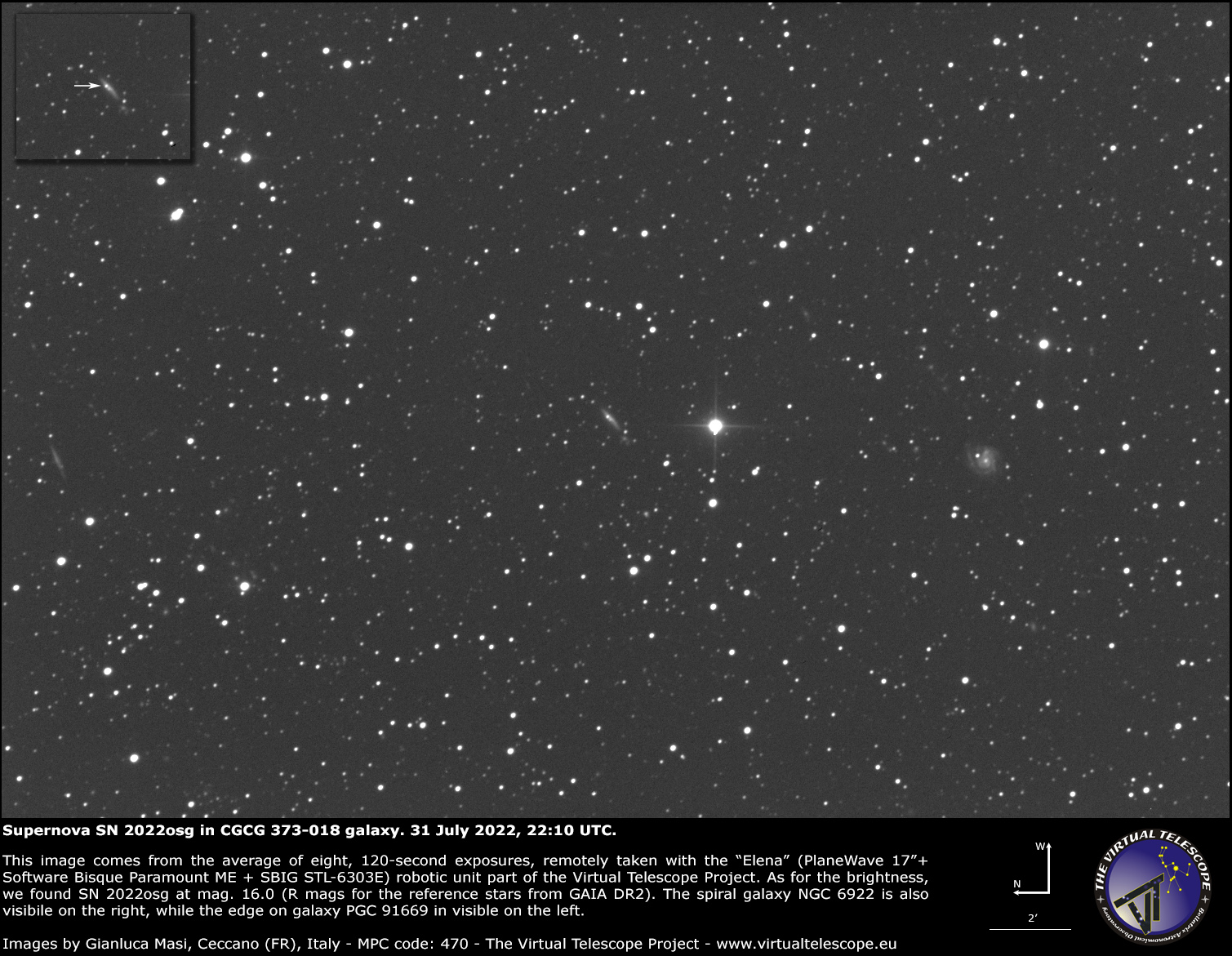 Supernova SN 2022osg in CGCG 373-018 galaxy: 31 July 2022.
