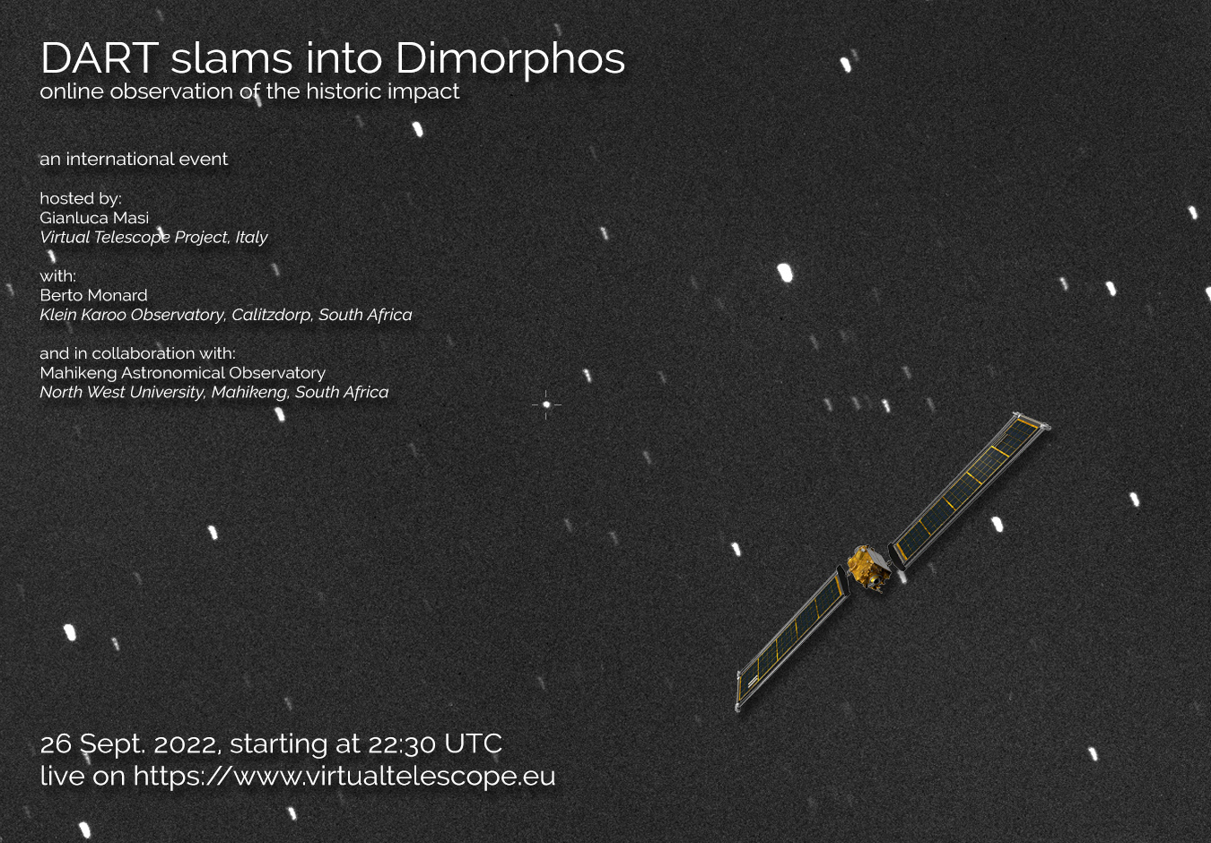 DART slams into Dimorphos: poster of the event. Credits: Nasa (DART), G. Masi (Didymos).