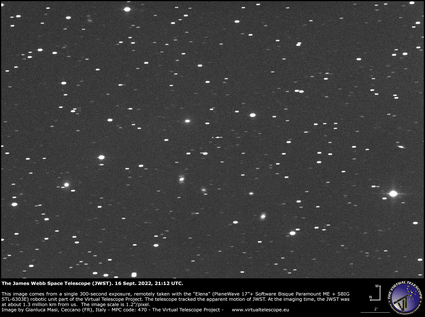 The James Webb Telescope, imaged from Earth. - 16 Sept. 2022.