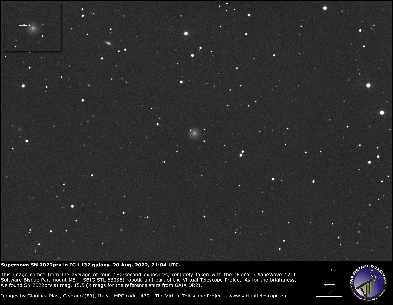 Supernova SN 2022prv in IC 1132 galaxy: 20 Aug. 2022.