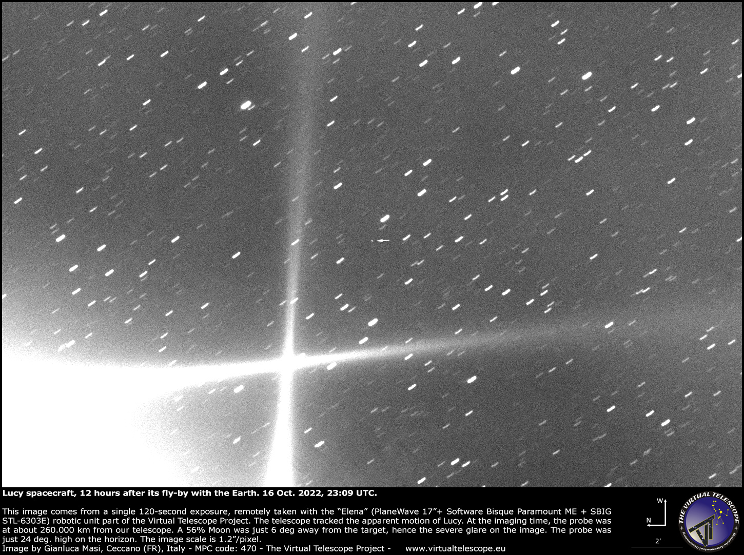 The Lucy spacecraft, imaged on 16 Oct. 2022, 12 hours after its fly-by with the Earth.