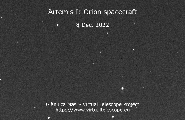The Artemis I - Orion spacecraft tracked on 8 Dec. 2022.