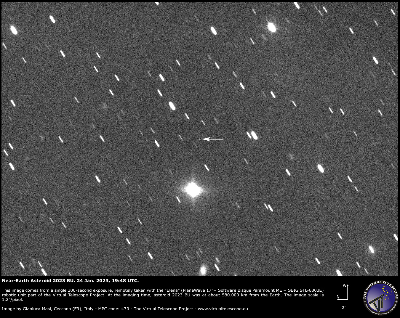 Near-Earth Asteroid 2023 BU: 24 Jan. 2023.