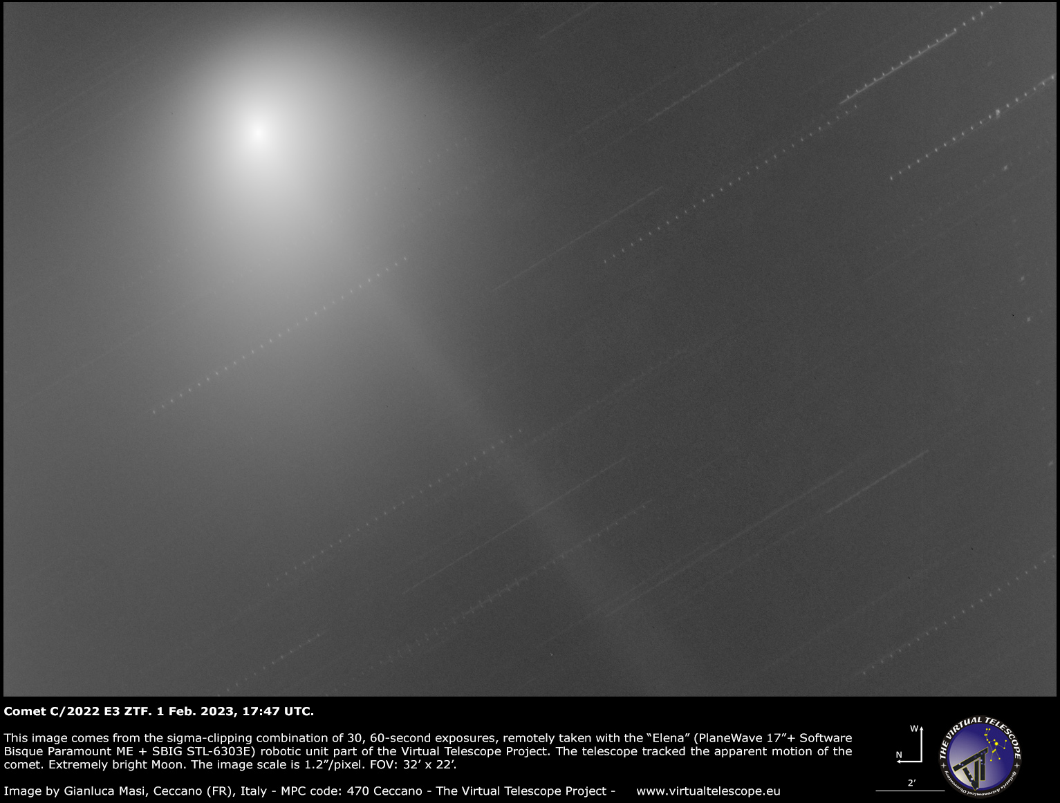 Comet C/2022 E3 ZTF at minimum distance from the Earth. 1 Feb. 2023.