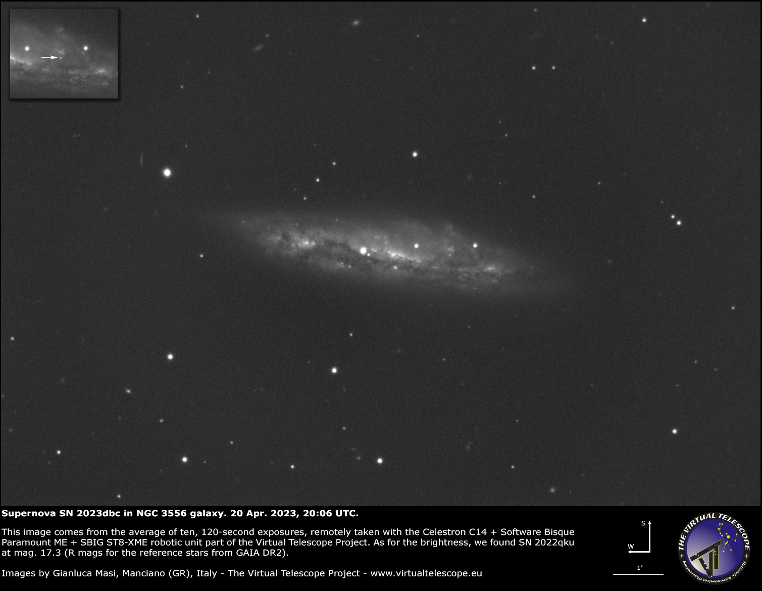 Supernova SN 2023dbc in Messier 108 galaxy: 15 Oct. 2022.