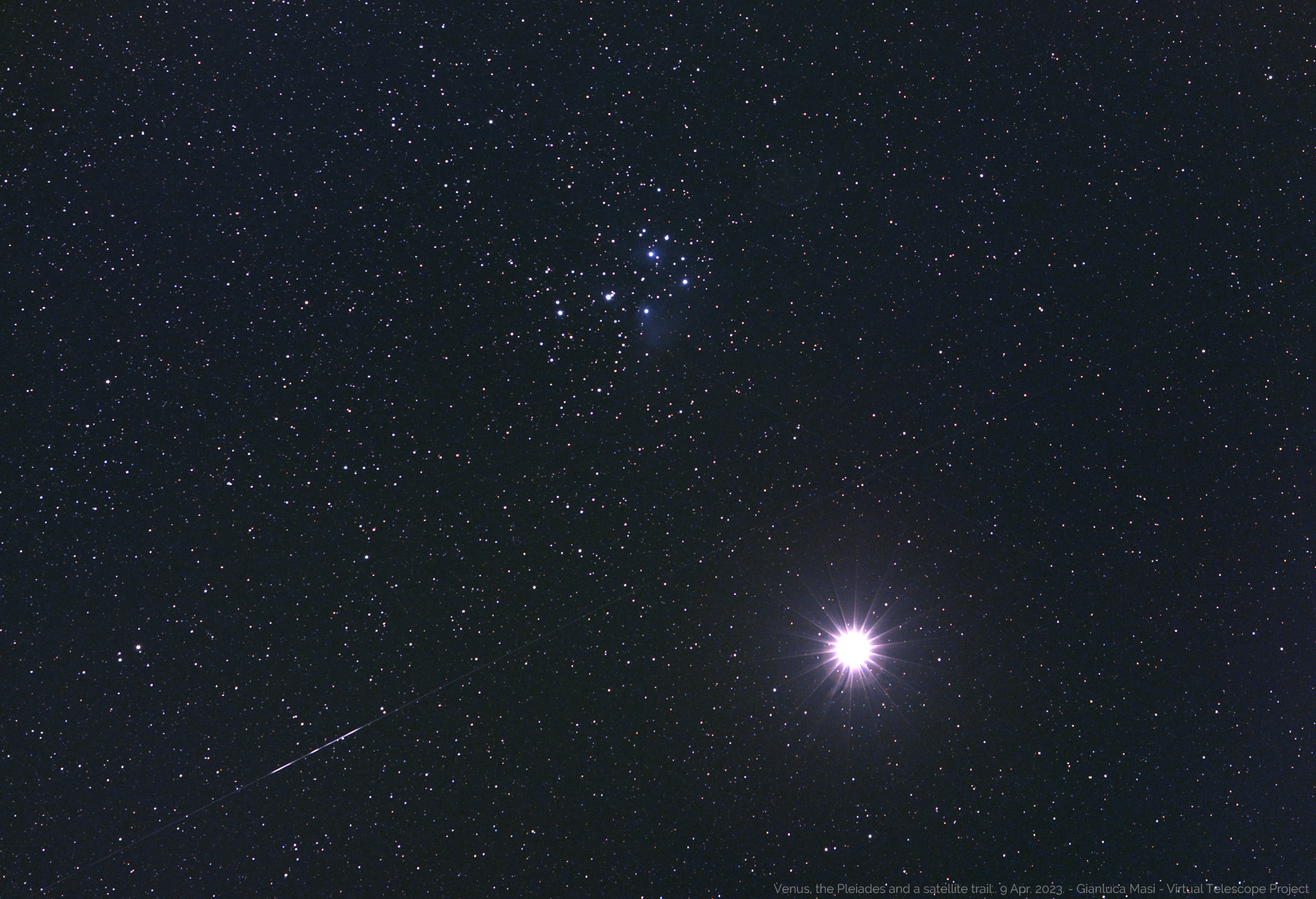 Venus slowly approaches the Pleiades. 9 Apr. 2023