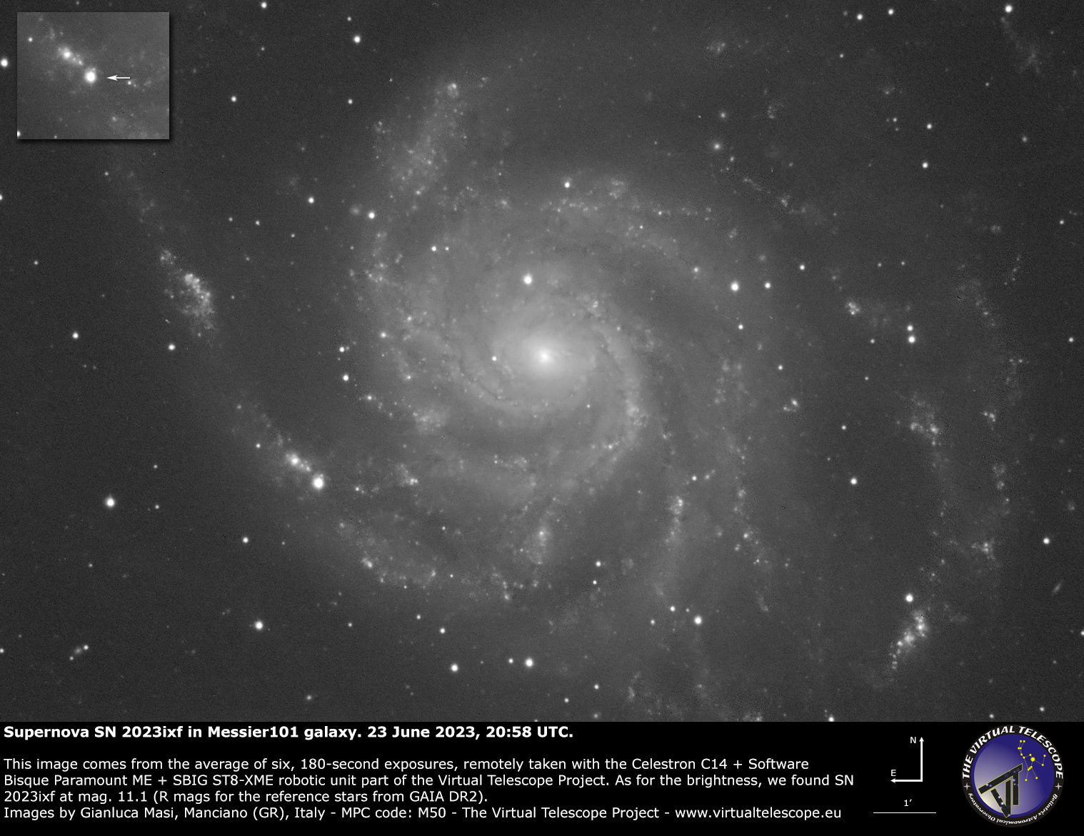 Supernova SN 2023ixf in Messier 101. 23 June 2023.