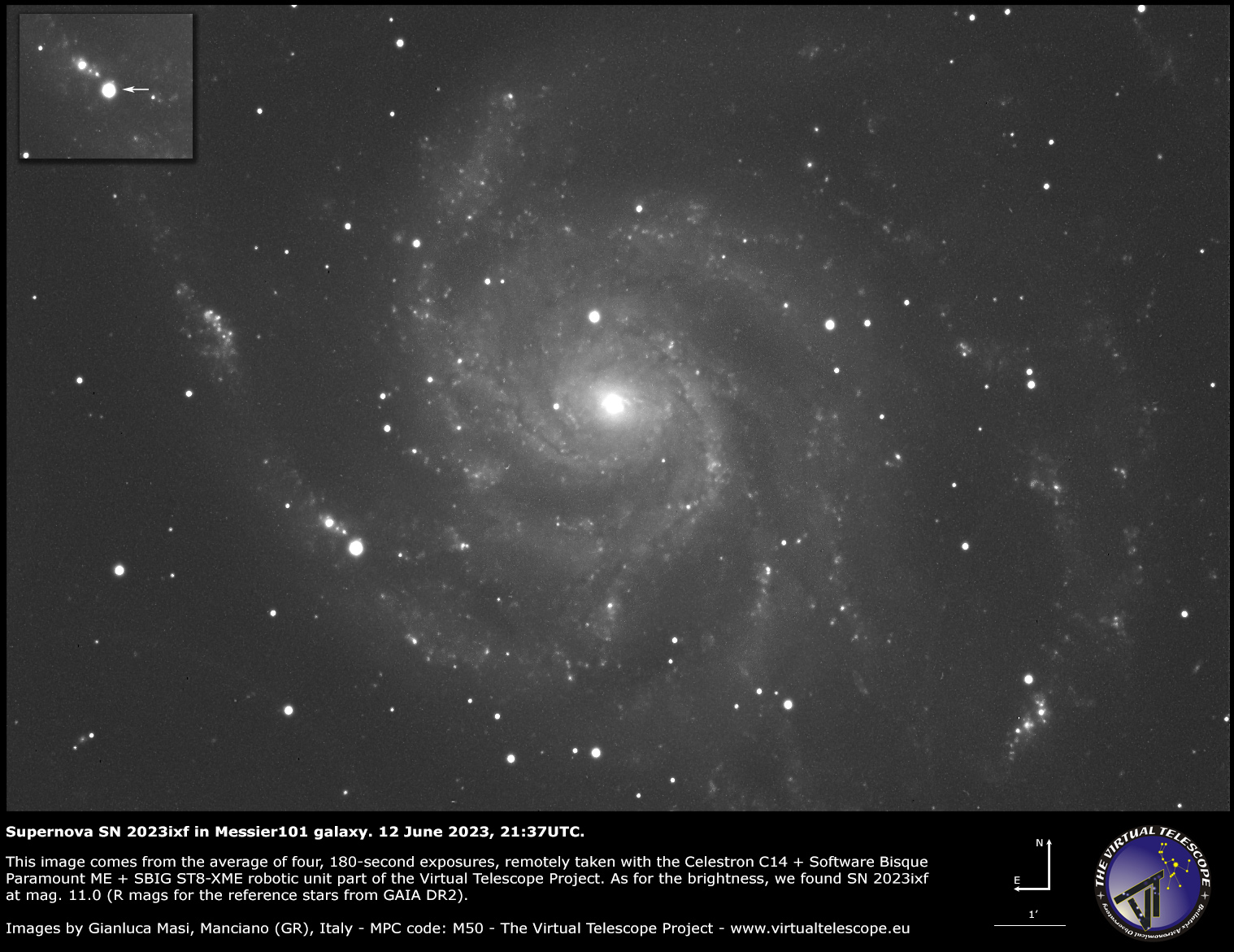 Supernova SN 2023ixf in Messier 101. 12 June 2023.