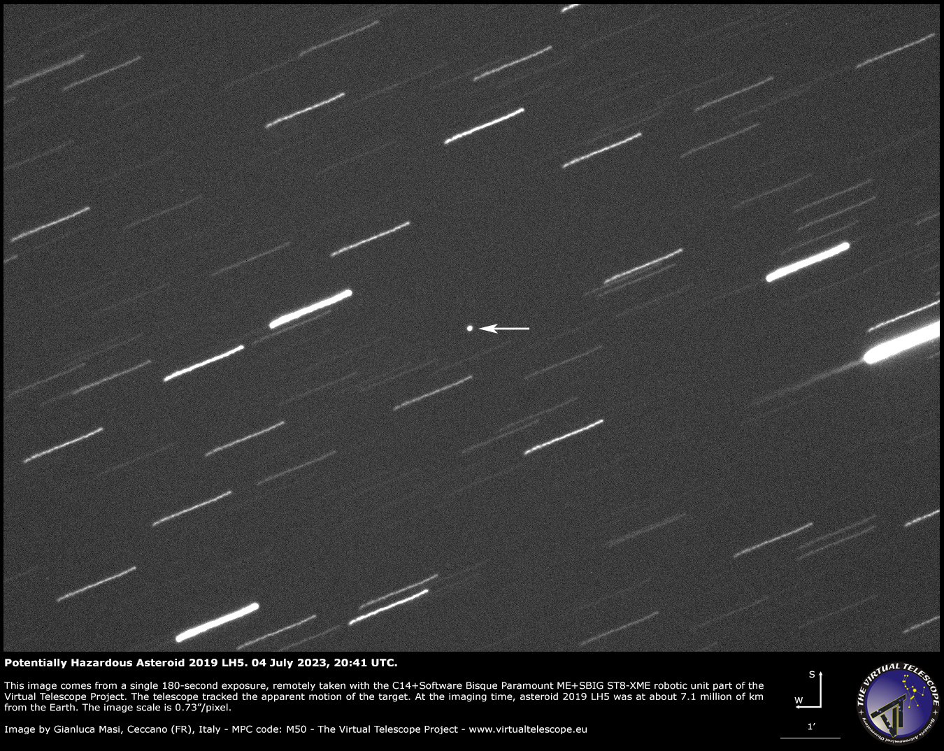 Potentially Hazardous Asteroid 2019 LH5: a image - 4 July 2023