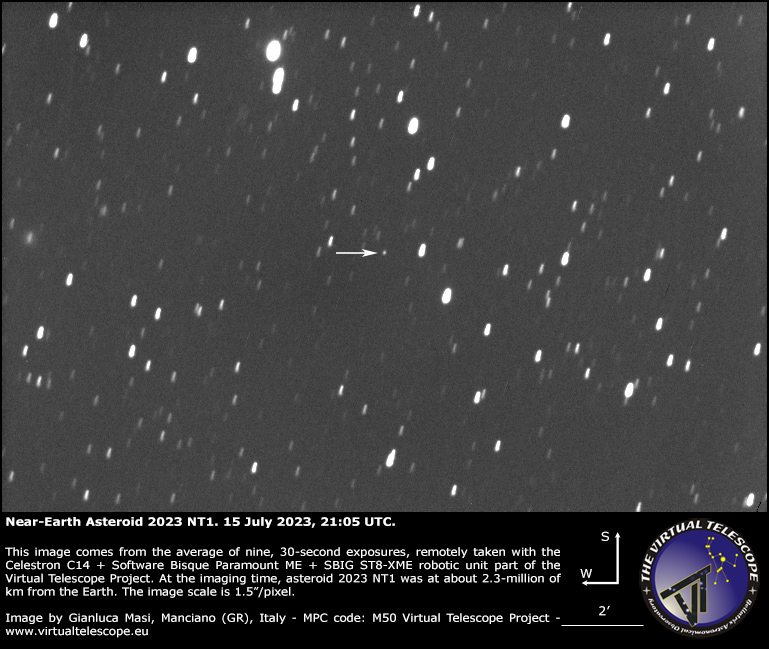 Near-Earth Asteroid 2023 NT1: 15 July 2023.