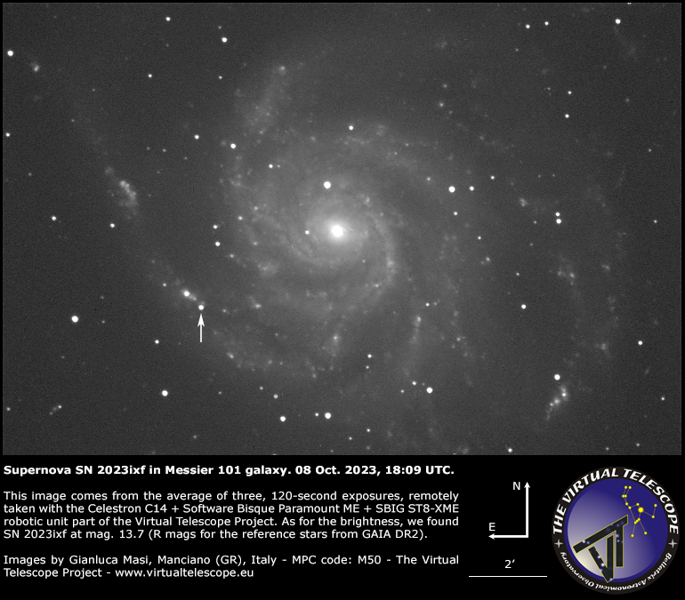 Supernova SN 2023ixf in Messier 101. 8 Oct. 2023.