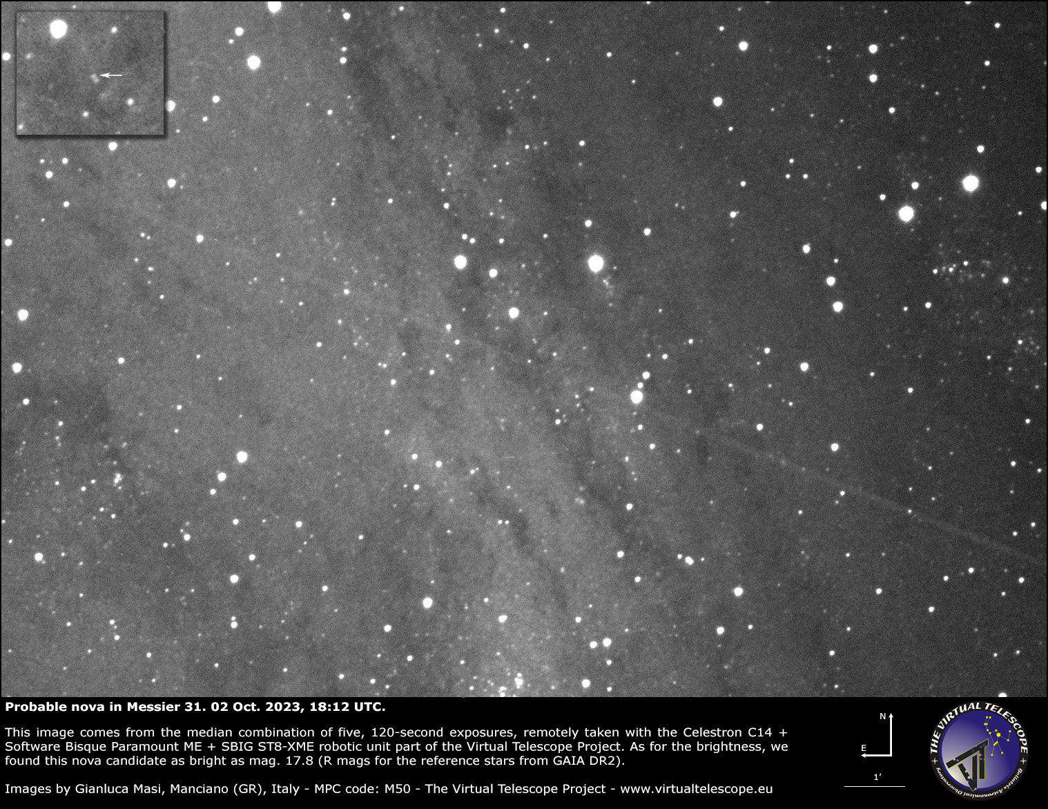 Probabile nova in Messier 31: immagine di conferma del 2 ottobre 2023.