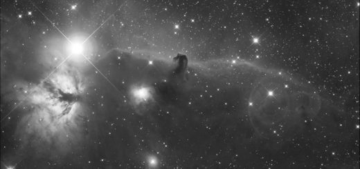The “Horsehead" (center) and “Flame” (left) nebulae. The very bright star is Zeta Orionis. 8 Nov. 3023.