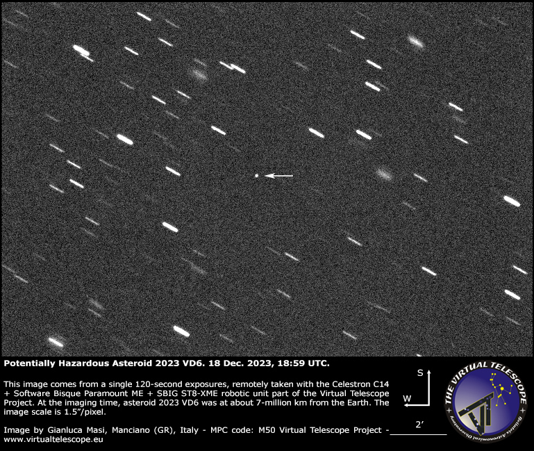 Potentially Hazardous Asteroid 2023 VD6: a image - 18 Dec. 2023