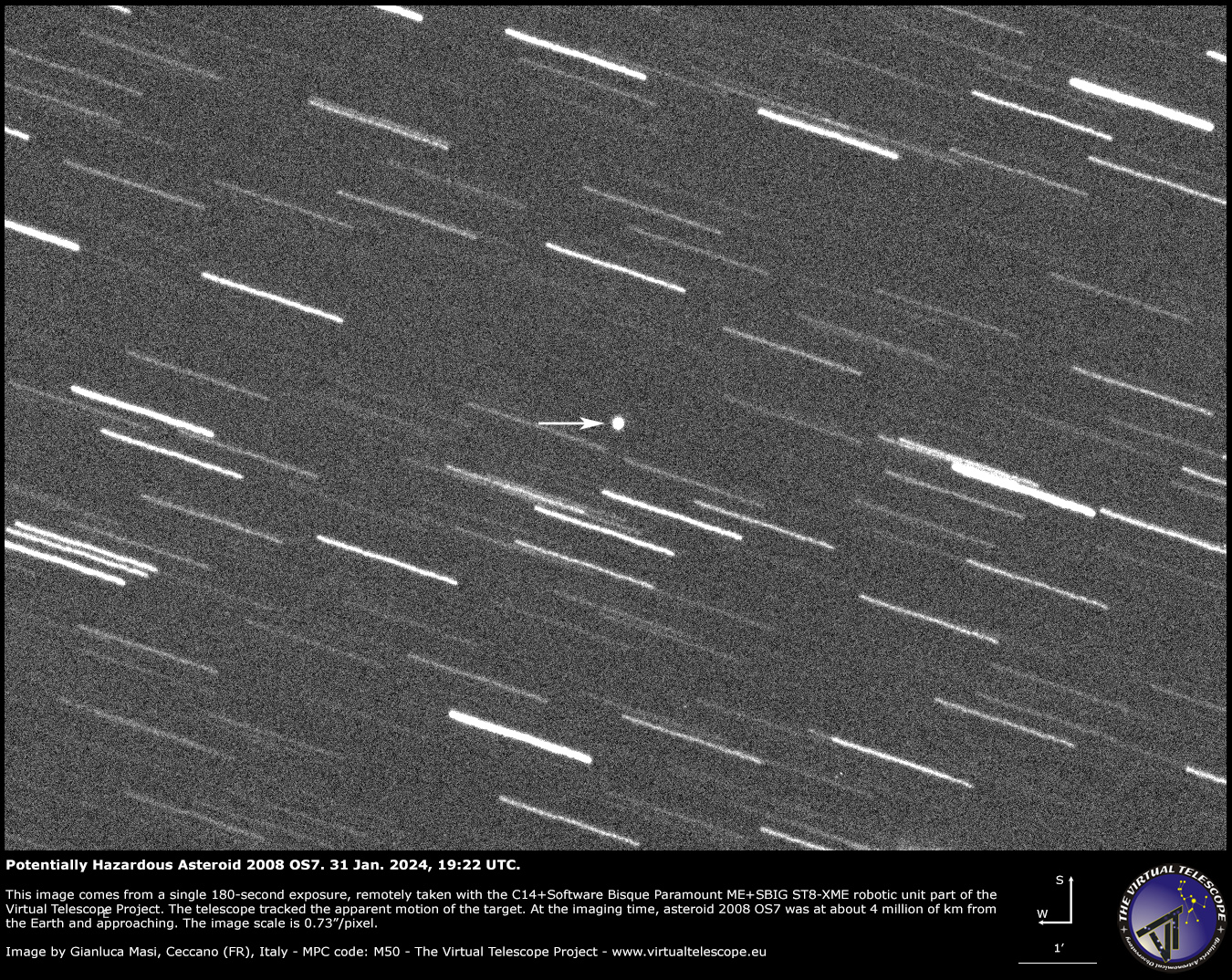 Potentially Hazardous Asteroid 2008 OS7: 31 Jan. 2024.