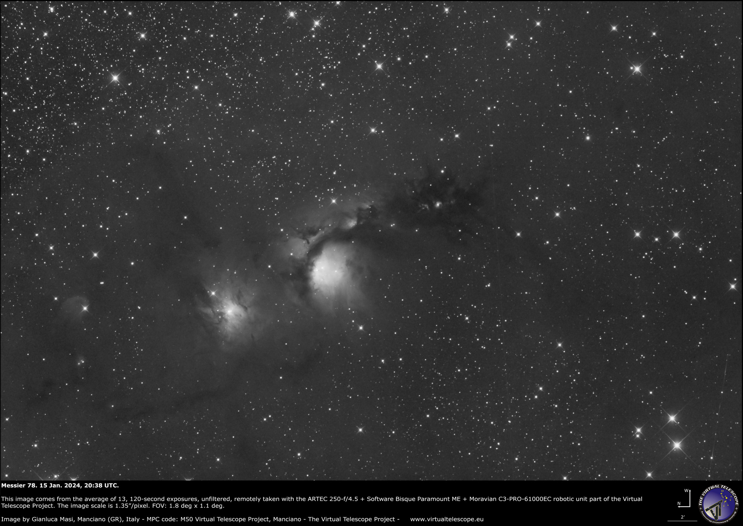 The Messier 78 nebula: 15 Jan. 2024.